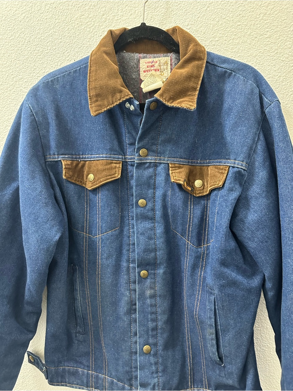 Saddle King Western by Key Blanket Lined Denim Trucker Jacket Size 40L